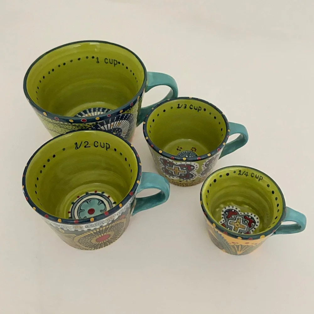 ANTHROPOLOGIE Austin Flora Measuring Cups Ceramic Handled Colorful Set of 4